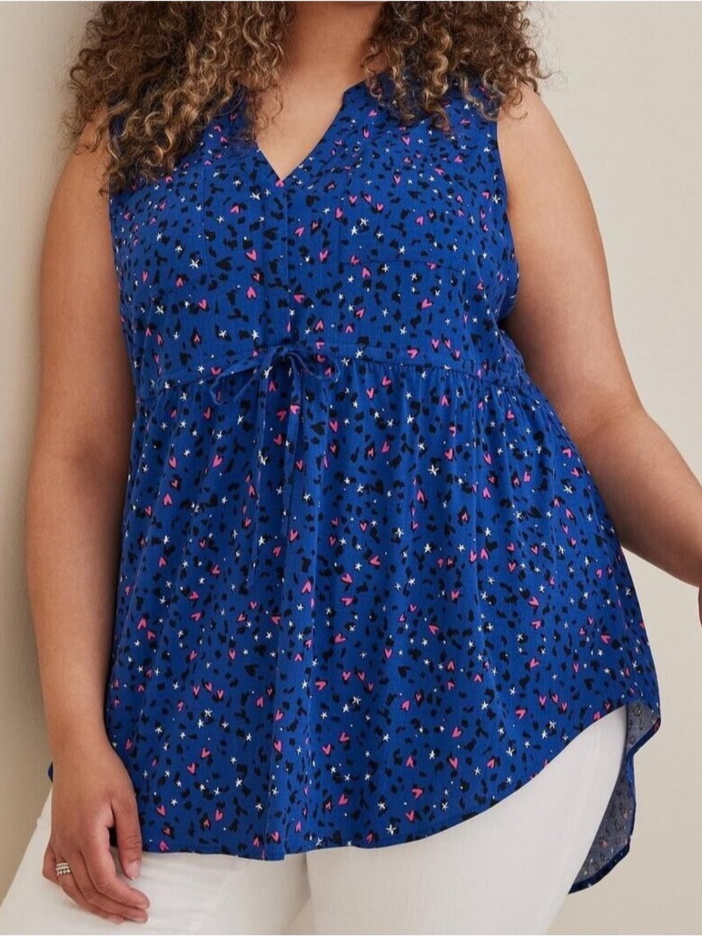Torrid Blue Pink Leopard Heart Star Print Sleeveless Babydoll Top, Size 2/2x